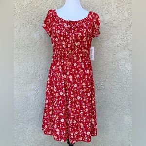 Indigo Rose Red Floral Peasant Dress